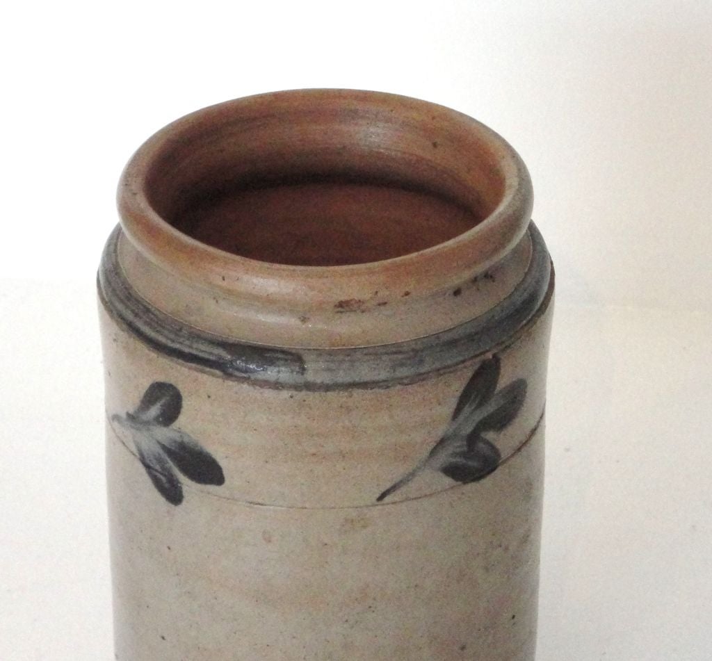 American 19thc Early Decorated Stoneware Crock From Pennsylvania