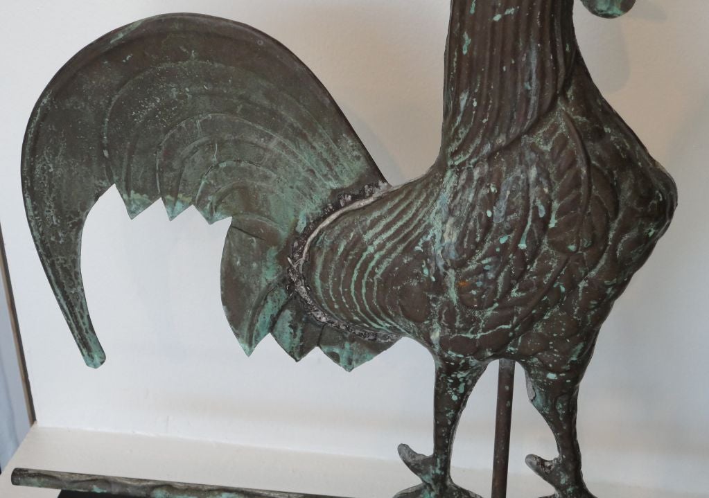 Copper 19thc Fantastic Form & Surface Rooster Weathervane
