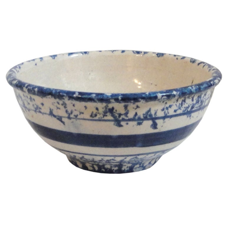 Small And Unusual 19th C. Mixing Spongeware Mixing Bowl