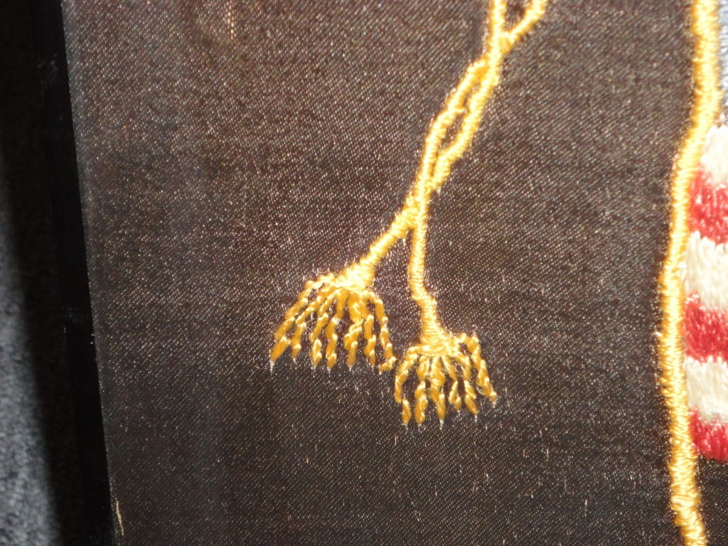 19thc Folky Hand Embrodered On Silk 45 Star Flag In Frame 1