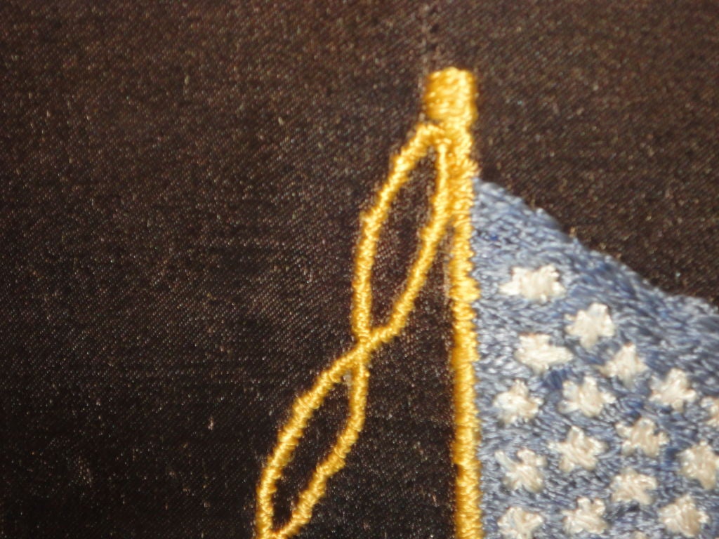 19thc Folky Hand Embrodered On Silk 45 Star Flag In Frame 2