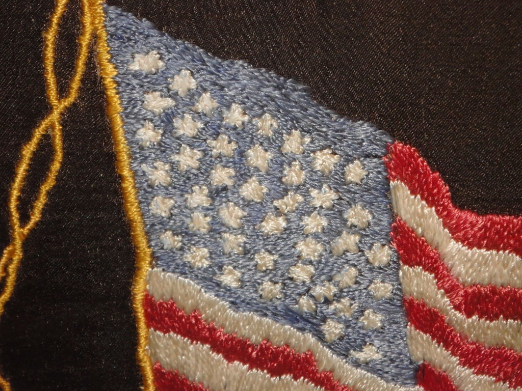 19thc Folky Hand Embrodered On Silk 45 Star Flag In Frame 3