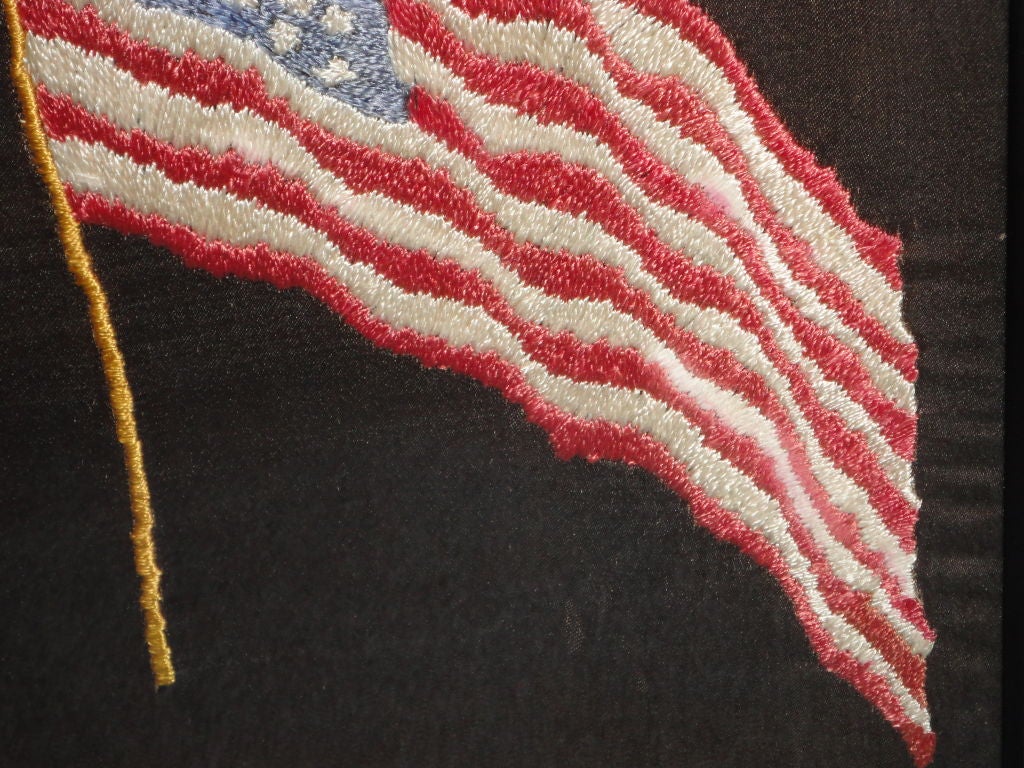 19thc Folky Hand Embrodered On Silk 45 Star Flag In Frame 4