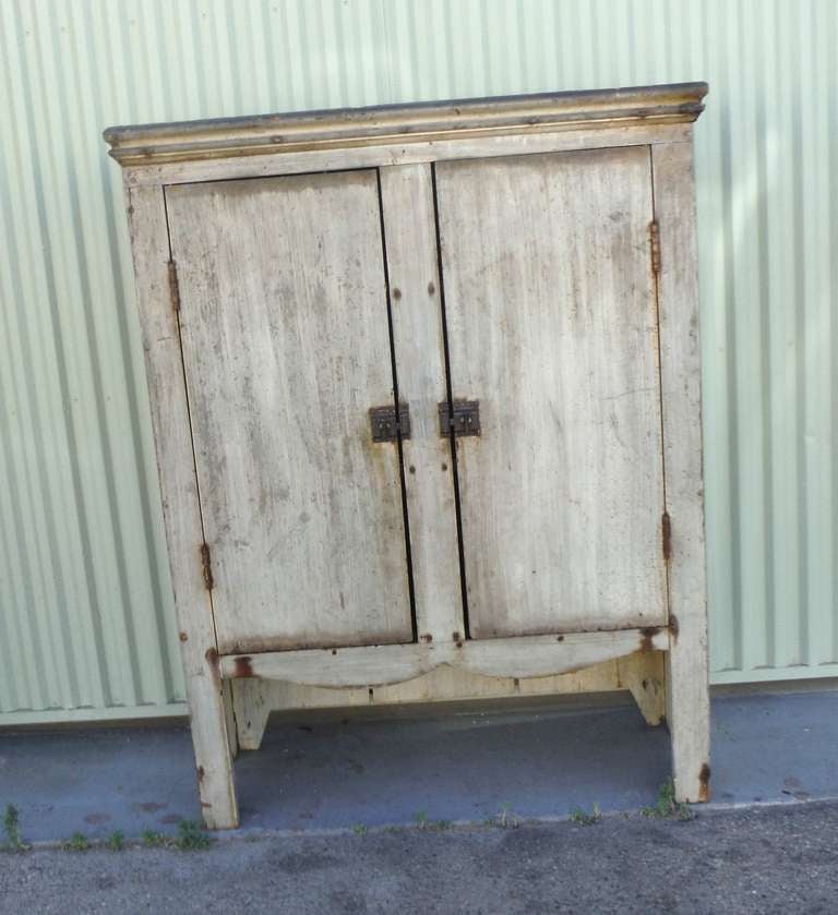 American Amazing 19thc Original Sage Green Painted Jelly Cupboard
