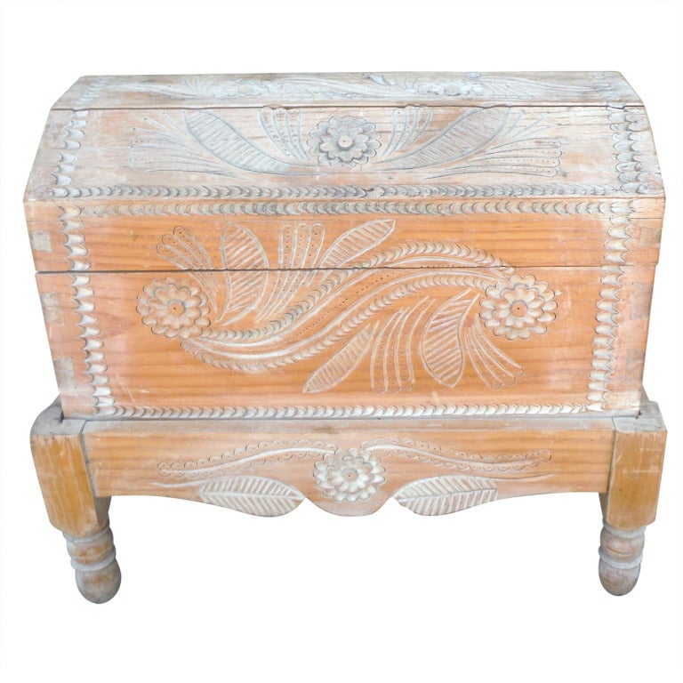 Amazing Early 20thc Hand Carved And Painted Mexican Wedding Trunk Early 20thc Hand Carved And Painted