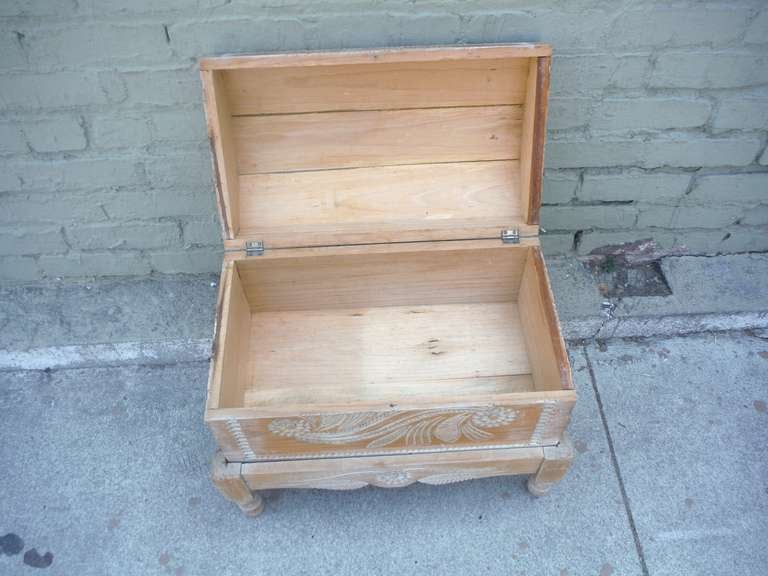 Amazing Early 20thc Hand Carved & Painted Mexican Wedding Trunk On Stand 2