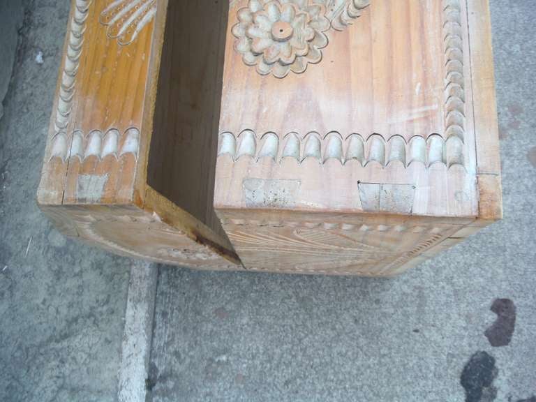 Amazing Early 20thc Hand Carved & Painted Mexican Wedding Trunk On Stand 5