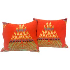 Antique Pair of Early Pendleton Vibrant Indian Design  Pillows