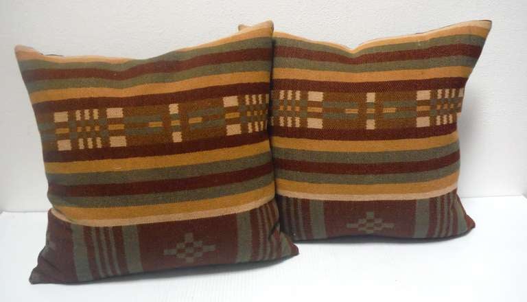 19thc Wool Horse Blanket Pillows, Pair