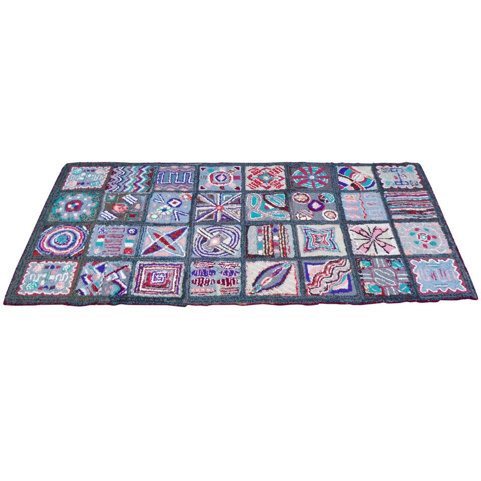 Fantastic Geometric Large Hand-Hooked Area Rug For Sale