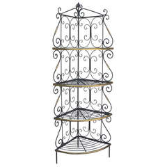 Amazing French Iron and Brass Bakers Corner Shelf (étagère d'angle en fer et laiton)