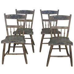 19th Century Original Paint, Decorated Plank-Bottom Chairs