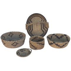 Collection of Five Papago Indian Woven Baskets
