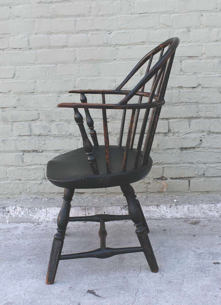 American 18th Century Original Green Extended-Arm Windsor Chair