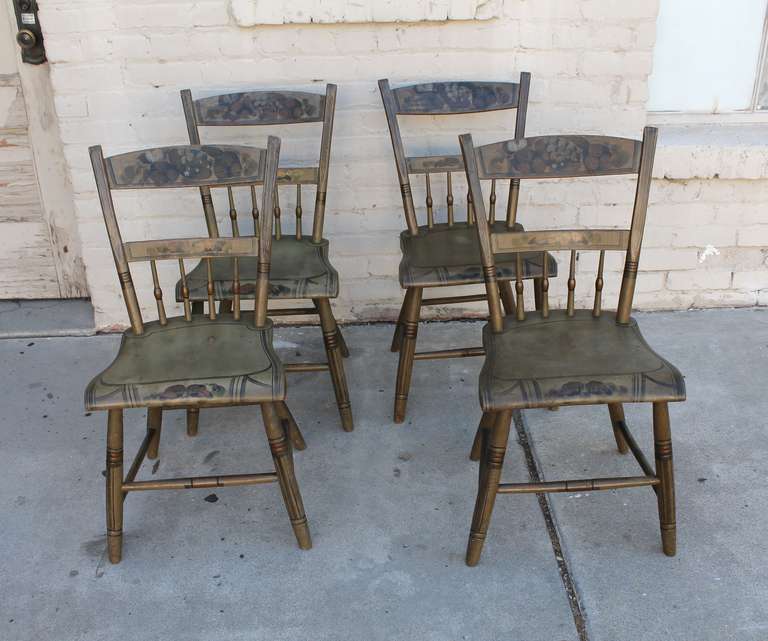 American 19th Century Original Paint, Decorated Plank-Bottom Chairs