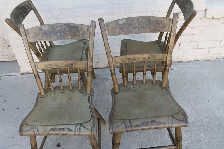 19th Century Original Paint, Decorated Plank-Bottom Chairs 1