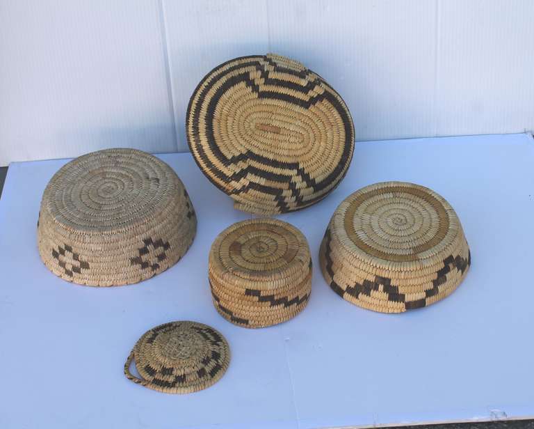 American Collection of Five Papago Indian Woven Baskets For Sale