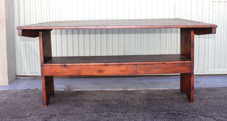19Th Century Monumental New England Trestle  Lift Top Table In Distressed Condition In Los Angeles, CA