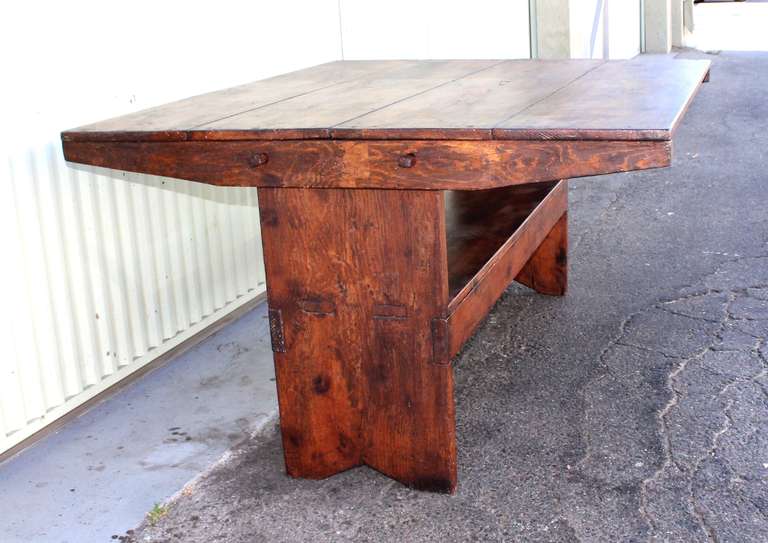 19th Century 19Th Century Monumental New England Trestle  Lift Top Table