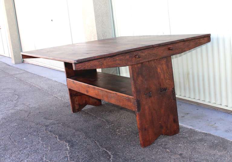 Pine 19Th Century Monumental New England Trestle  Lift Top Table