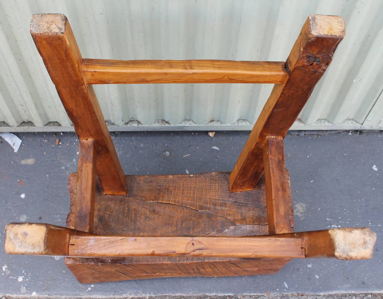 Hand-Carved 19th Century Butcher Block Plank Seat Bench