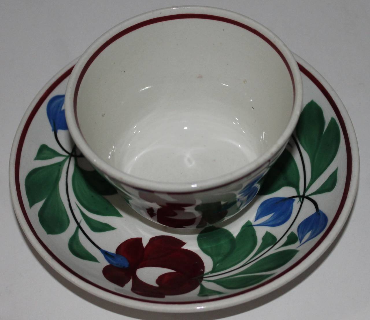 Set of Six Matching 19th Century Adams Rose Cups and Saucers In Excellent Condition For Sale In Los Angeles, CA