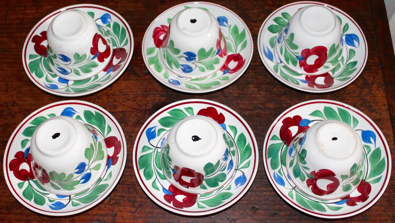 Country Set of Six Matching 19th Century Adams Rose Cups and Saucers For Sale