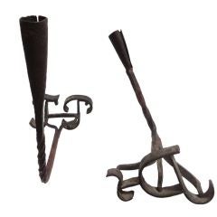 Rare & Early 19thc Iron Brading Irons&candle Holder Combo.