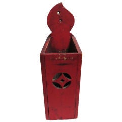19thc Unusualfolk Art Wall Box In Original Red Paint W/cut Outs