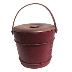 Antique Late 19thc Berry Bucket W/original Lid And Bentwood Handle