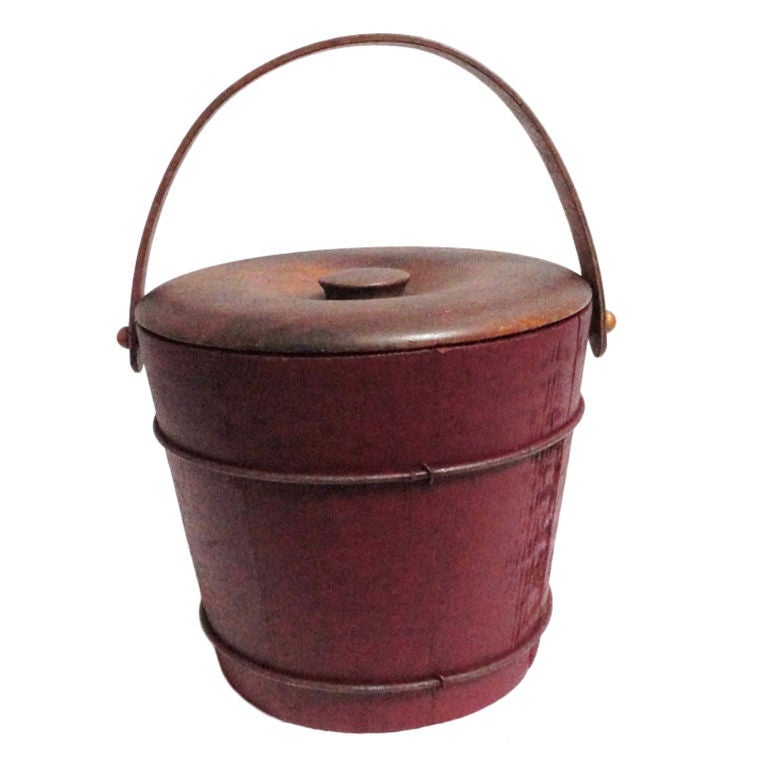 Late 19thc Berry Bucket W/original Lid And Bentwood Handle