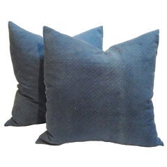 Antique 19thc Faded Blue Calico Ticking Pillows/blue Denum Color