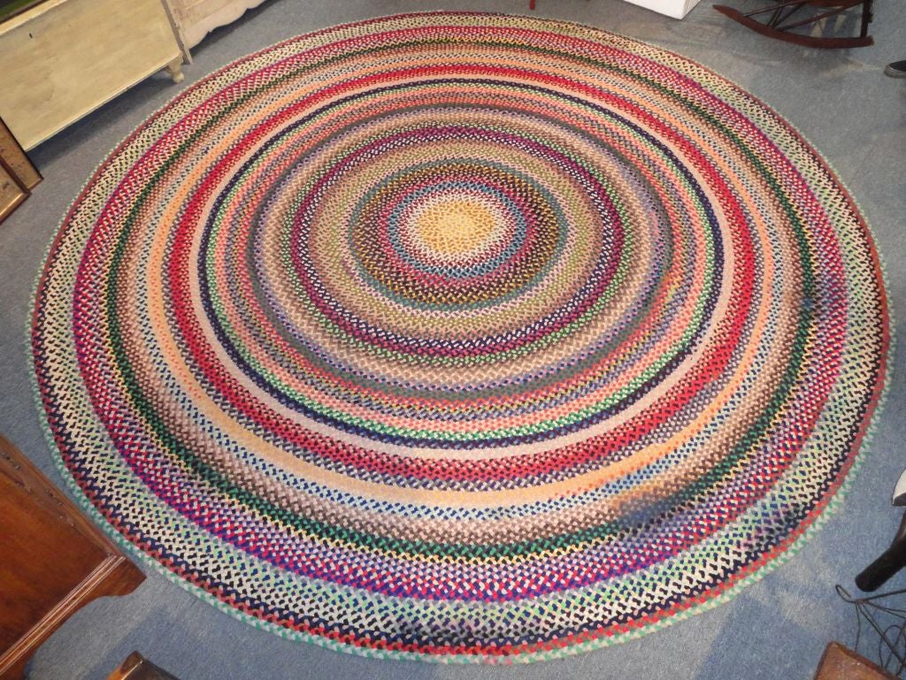 Wonderful Large Hand Braided /colorful 11 Foot Round Rug at 1stDibs