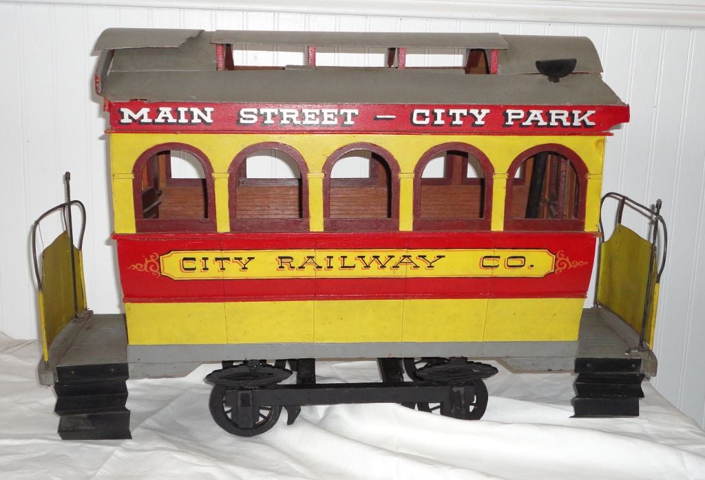 Tin Folky and Fantastic Early 20th Century Original Painted Trolley Car