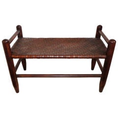 19thc Footstool W/handles And Hand Woven Seat
