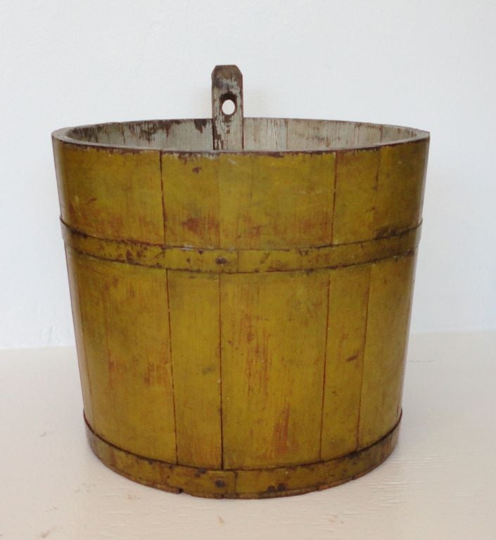 American Fantastic & Rare  19thc Shaker Original Mustard Painted Bucket