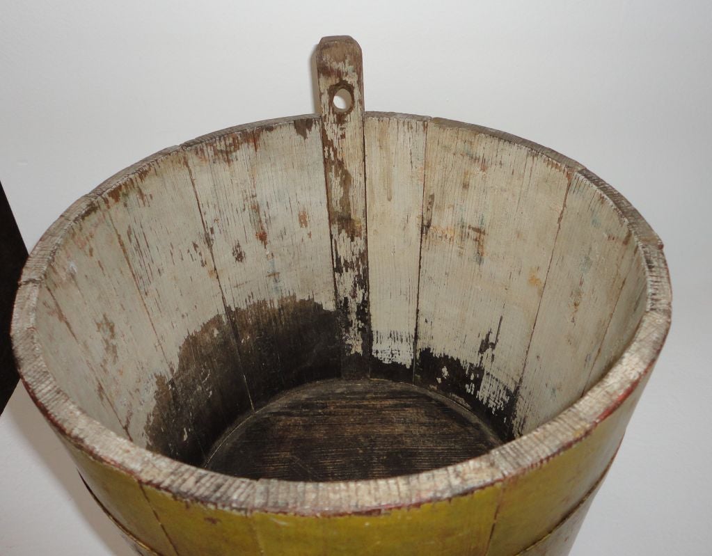 19th Century Fantastic & Rare  19thc Shaker Original Mustard Painted Bucket