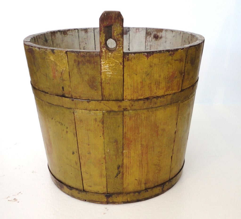 Fantastic & Rare  19thc Shaker Original Mustard Painted Bucket 1
