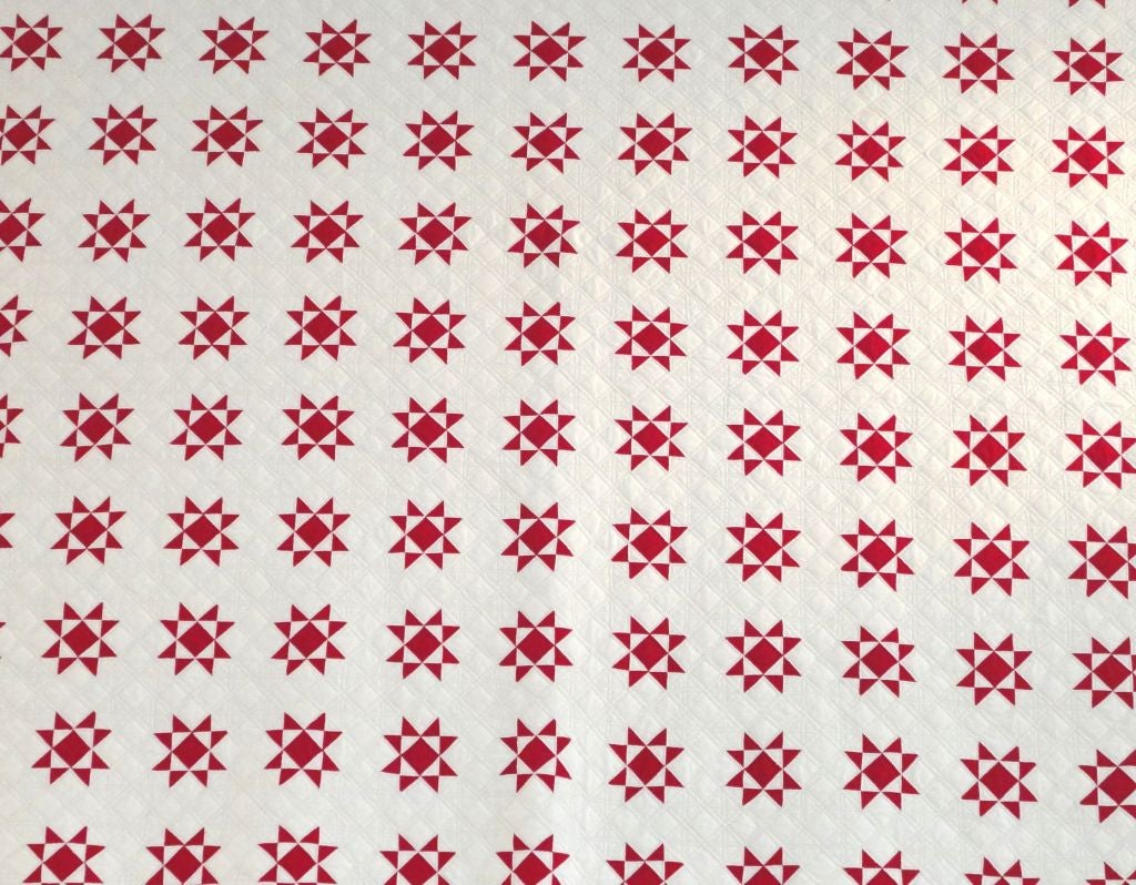 Fantastic 19thc Mini Pieced Red & White Stars Quilt