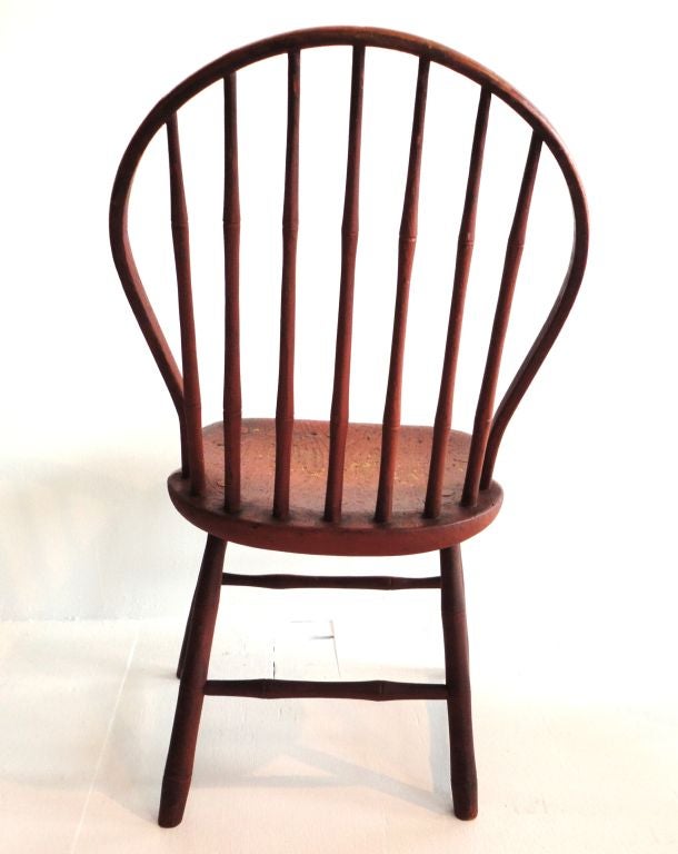 Hand-Carved Fantastic 19th Century Original Bittersweet Painted New England Windsor Chair