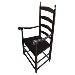 Fantastic 18thc Original Black Painted Ladderback Chair From N.E.