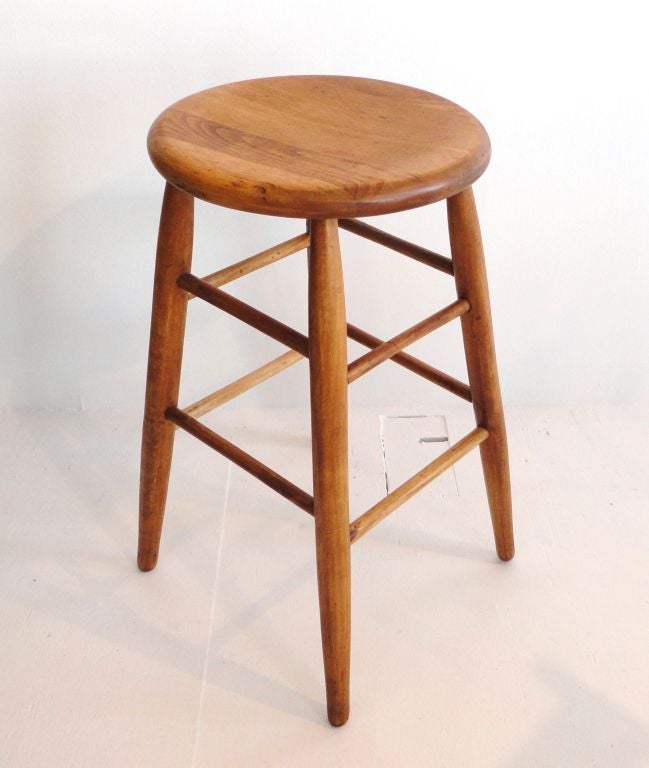 Early 20thc Natural Pine Industrial Bar Stool