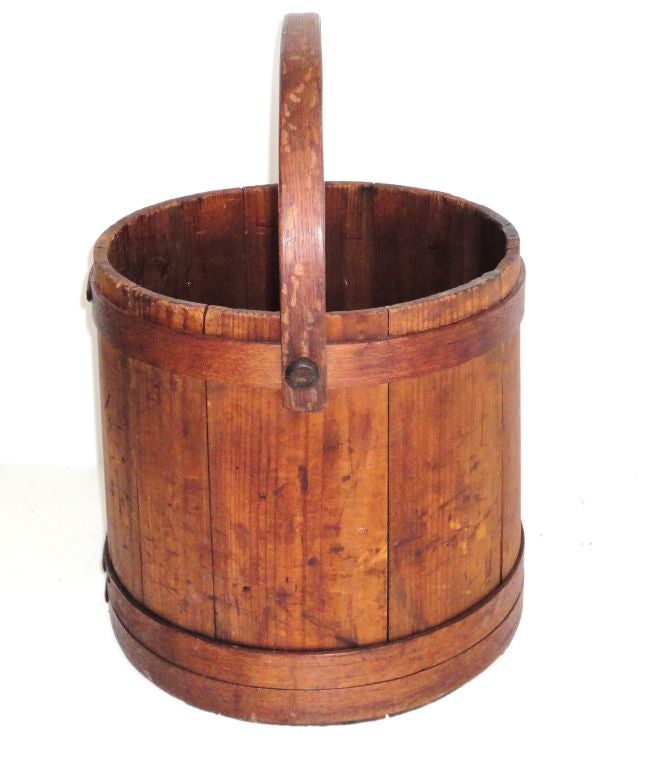 American 19thc Dry Original Surface  Large Firkin/bucket From N.e.