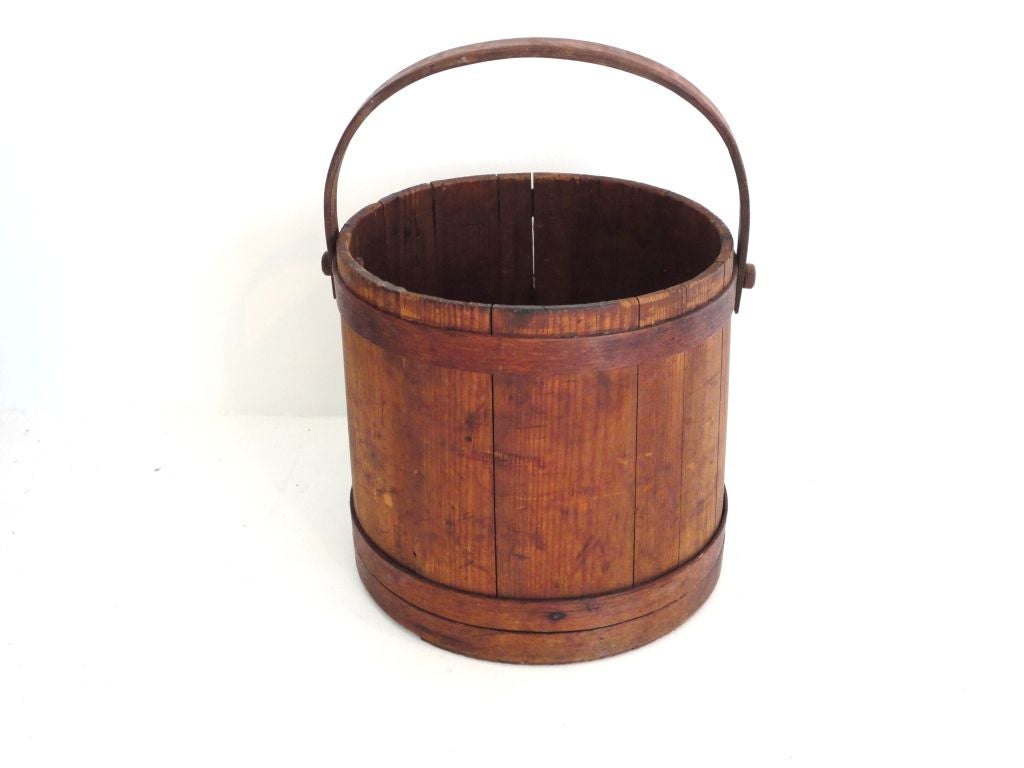 19th Century 19thc Dry Original Surface  Large Firkin/bucket From N.e.