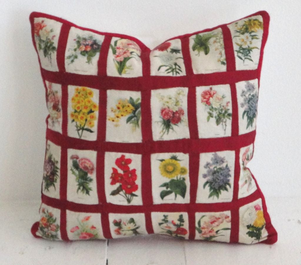 19thc Cigar Silk Premium Floral Pat Pillow W/homespun Linen Back