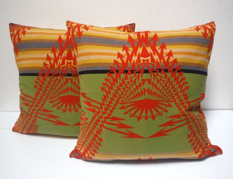Pair of Early Pendleton Vibrant Indian Design  Pillows