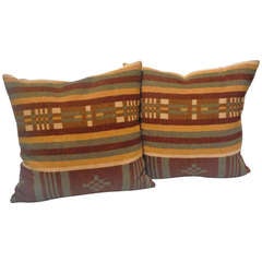 19thc Wool Horse Blanket Pillows, Pair