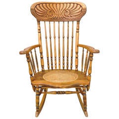 Antique 19thc Pine & Oak  Victorian Rocking Chair w/ Cane Seat