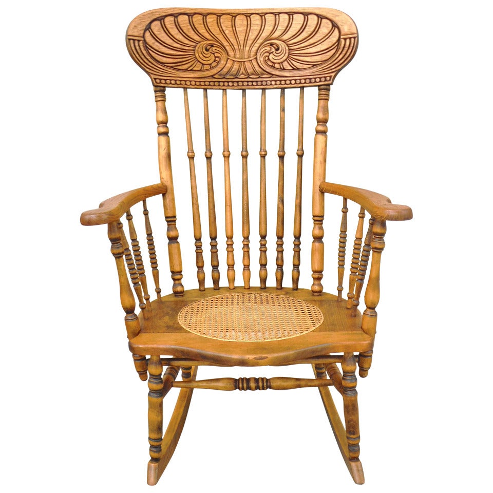 19thc Pine & Oak  Victorian Rocking Chair w/ Cane Seat