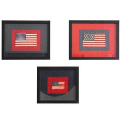 Collection of Three 48 Star Parade Flags Sewn on Linen & Framed